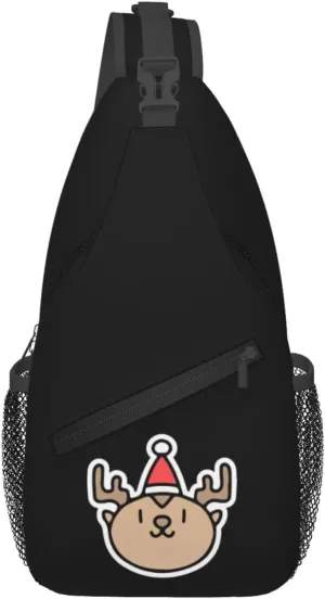 Cute Reindeer Wearing Christmas Hats Crossbody Bags For Women Men Chest Backpack Gym Shoulder Bag Travel Outdoor Sports Casual Crossbody Bags