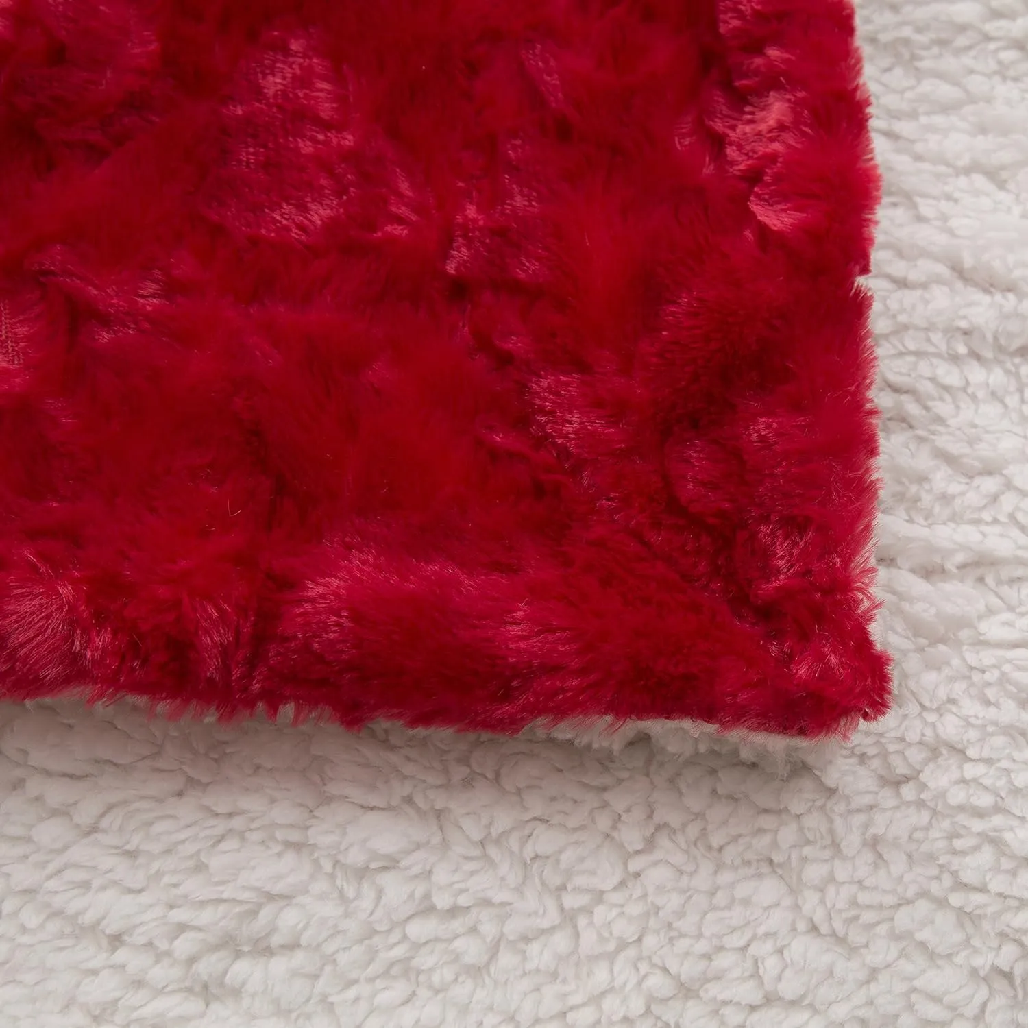 DaDa Bedding Valentine's Romantic Red Faux Fur Throw Blanket - Fluffy Lovely Hearts Plush Sherpa Backside Fleece for Lap or Sofa - Cuddly Gift for Her Embossed Solid Pomegranate Merlot - 50" x 60"