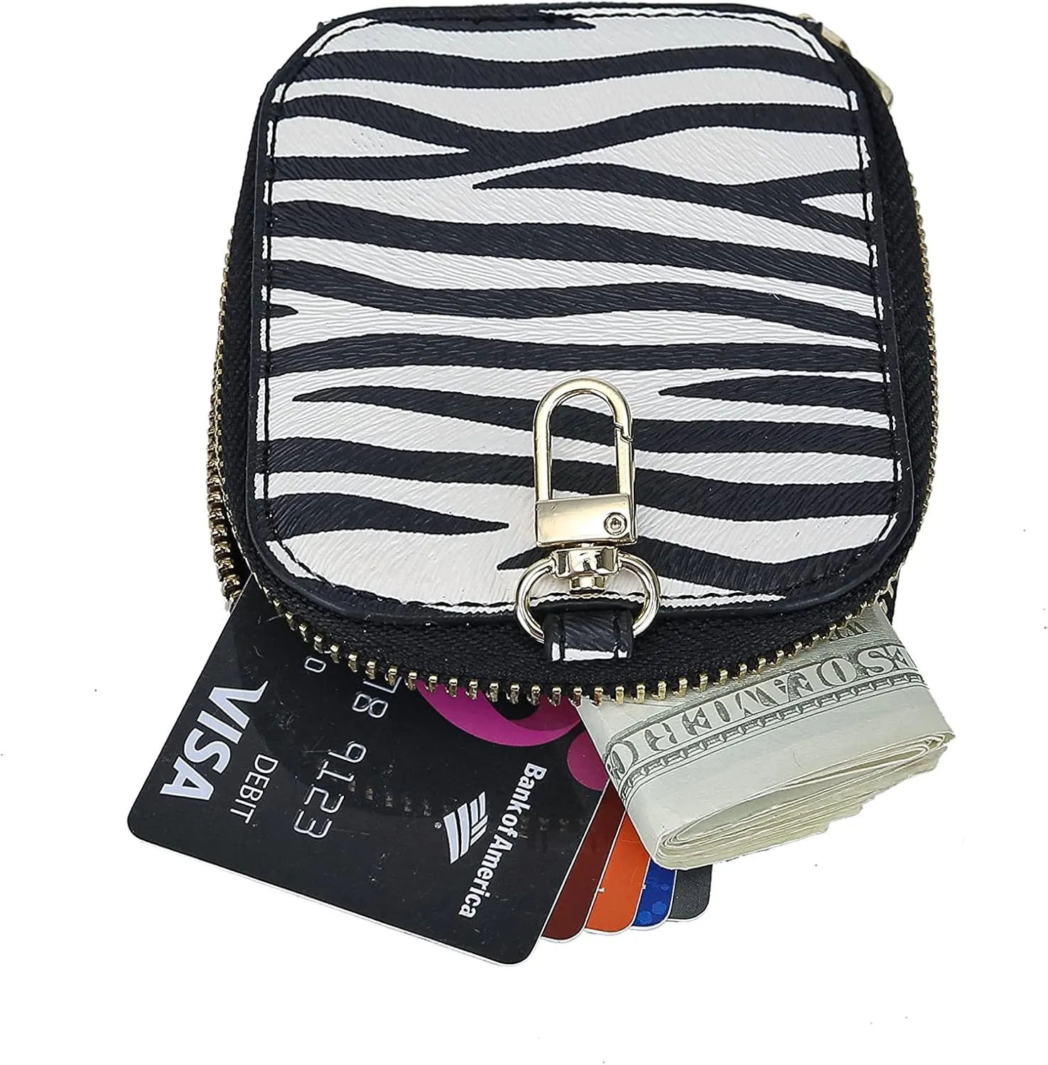 Daisy Rose Rectangle Coin Purse Pouch Change Wallet Holder with clasp - PU Vegan Leather - Zebra