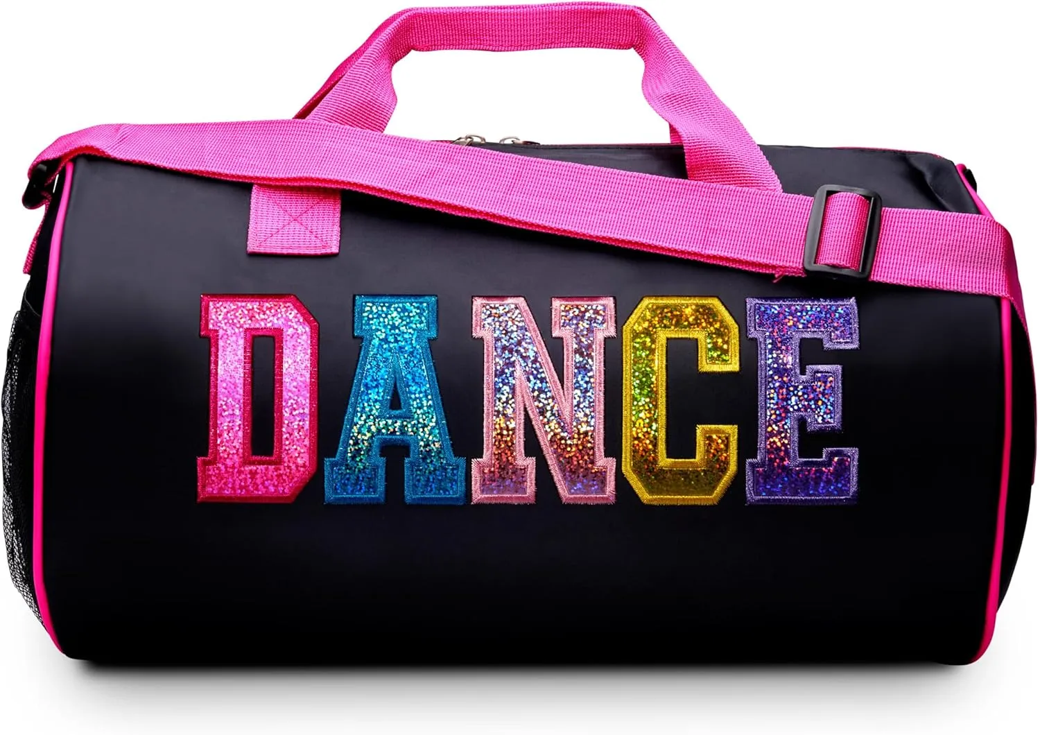 Dance Duffle Bag for Girls, Kids Travel Bag with Adjustable Carry on and Handy Pouch, Dance Accessories for Girls, Teens (Black/Multi)
