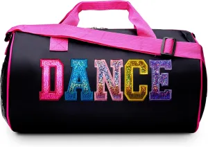 Dance Duffle Bag for Girls, Kids Travel Bag with Adjustable Carry on and Handy Pouch, Dance Accessories for Girls, Teens (Black/Multi)