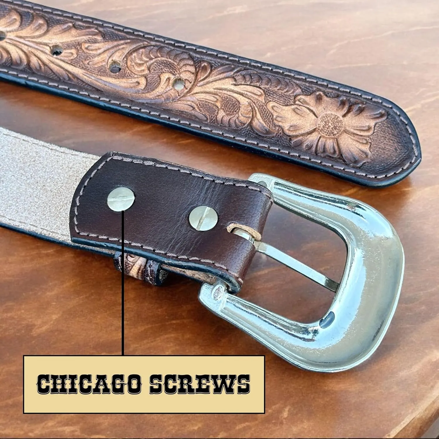 DANIEL'S ARTPLANET Western Belt for Men Full Grain One Piece Leather Belt Tooled Handmade with Buckle Engraved 1.5” Wide