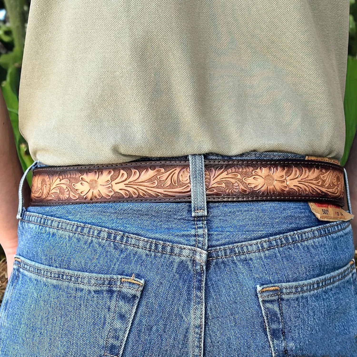 DANIEL'S ARTPLANET Western Belt for Men Full Grain One Piece Leather Belt Tooled Handmade with Buckle Engraved 1.5” Wide