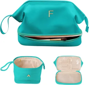 Daughter Birthday Gift for Her, Makeup Bags, Waterproof Double Layer Cosmetic Bag, Large Capacity PU Leather Makeup Bags Letter Travel Toiletry Bag, Initial Gifts for Coworkers