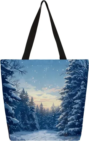 Deep Snowy Woods Large Capacity Canvas Tote Bag Stylish Handheld Shoulder Bag Reusable Shopping Bag for Work Travel Beach Trips Shopping