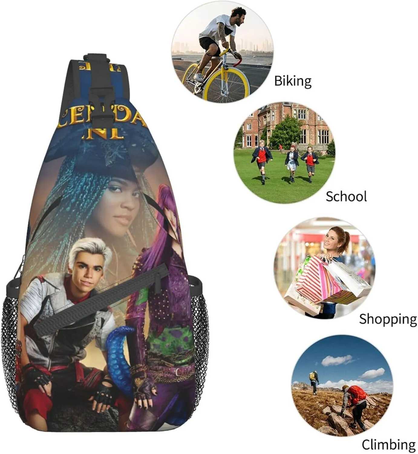 Desc-endants 3 Crossbody Bag Sling Shoulder Backpack, for Outdoor Travel,Sports,Camping,Hiking,Shoulder Bags