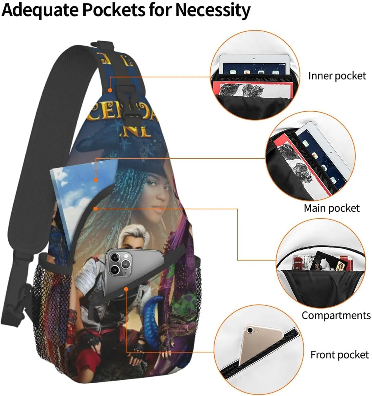 Desc-endants 3 Crossbody Bag Sling Shoulder Backpack, for Outdoor Travel,Sports,Camping,Hiking,Shoulder Bags