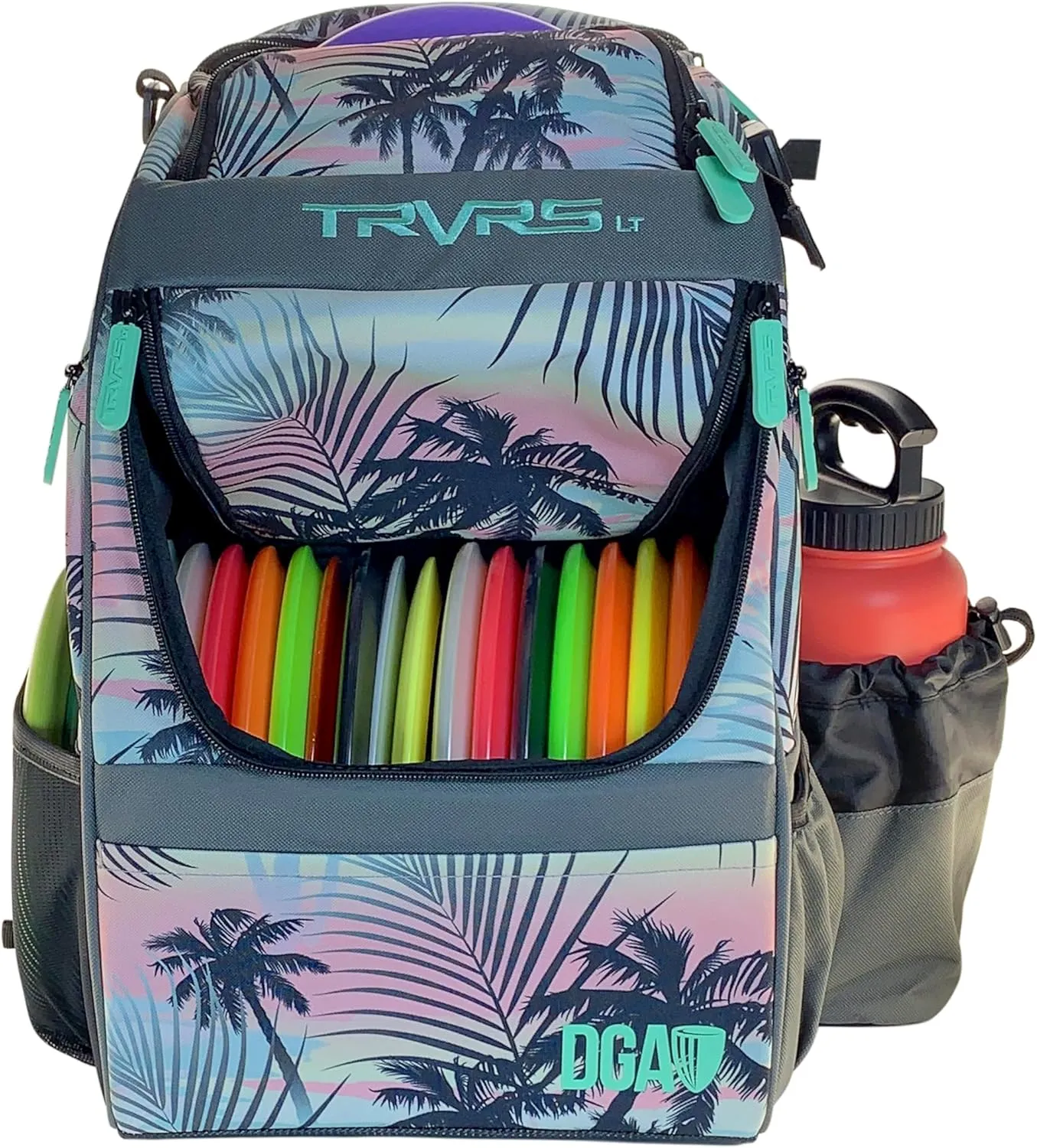 DGA TRVRS LT Disc Golf Backpack – Lightweight Bag Holds 20  Discs – Comfortable Ergonomic Straps – Water-Resistant Base – Top Putter Pockets & Gear Storage – Durable Disc Golf Bag - Floral