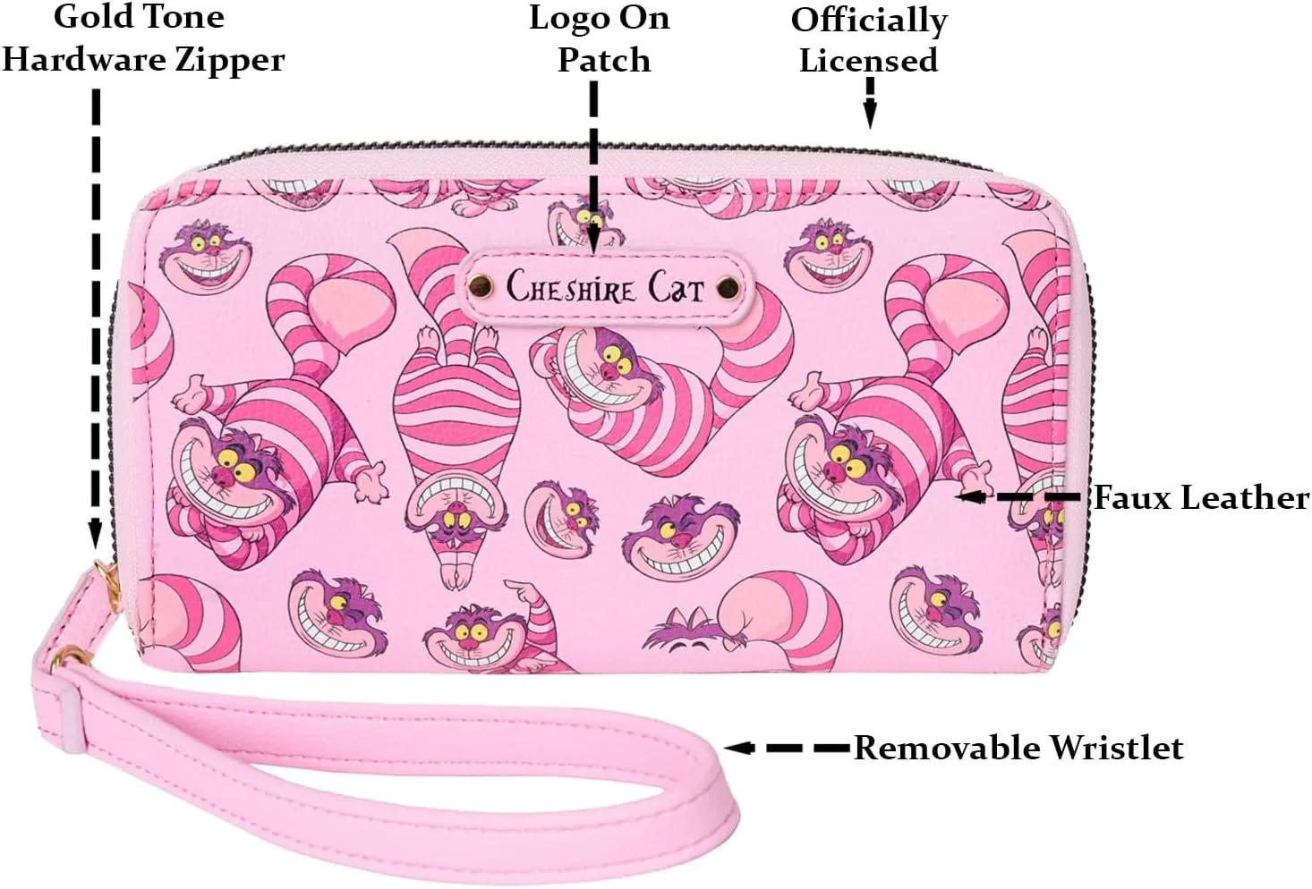 Disney Wallet Wristlet Zip Clutch Faux Leather (Cheshire Cat Pink)