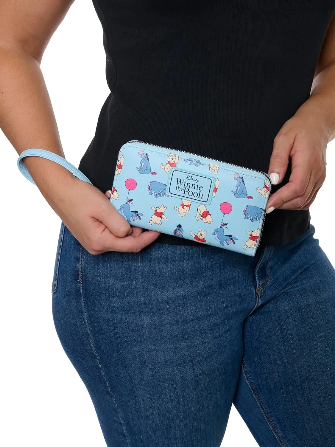 Disney Wallet Wristlet Zip Clutch Faux Leather (Eeyore Pooh Light Blue)
