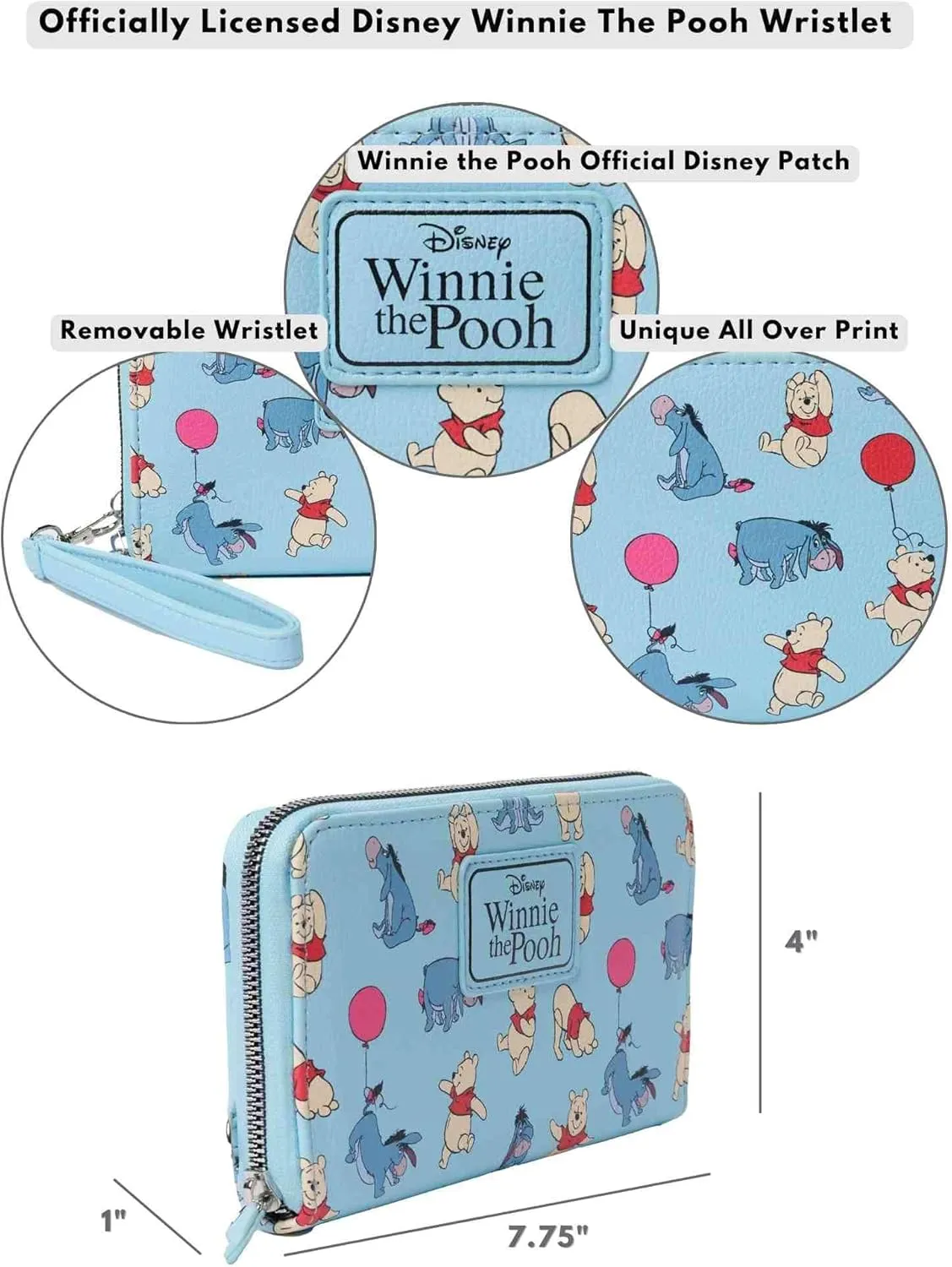Disney Wallet Wristlet Zip Clutch Faux Leather (Eeyore Pooh Light Blue)