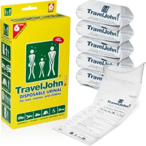 Disposable Urinal for All Genders, Adults, and Children (6 Pack) Designed for Emergencies, Travel, Camping, Long Car Rides, and More - 28oz/800ml Capacity (TJ1A-C)