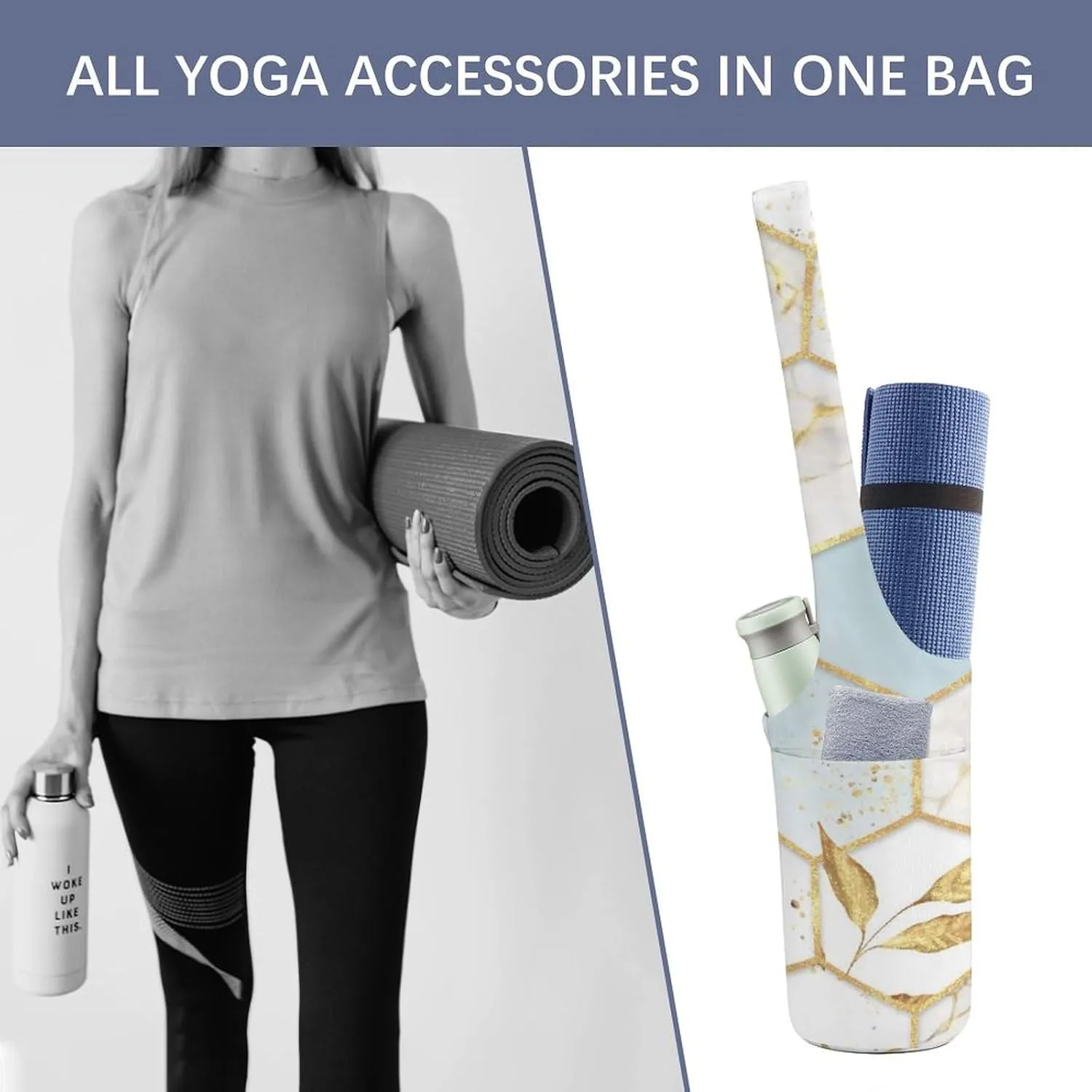 Donnapink Yoga Mat Bag, Canvas Storage Bag with Pocket Shoulder Strap, Fashion Mat Bag