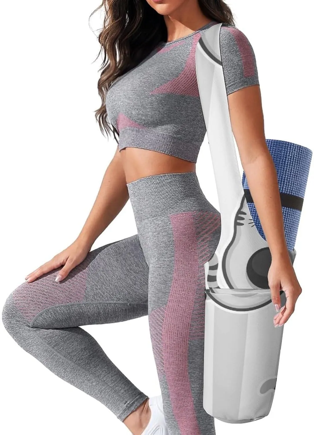 Donnapink Yoga Mat Bag, Canvas Storage Bag with Pocket Shoulder Strap, Fashion Mat Bag