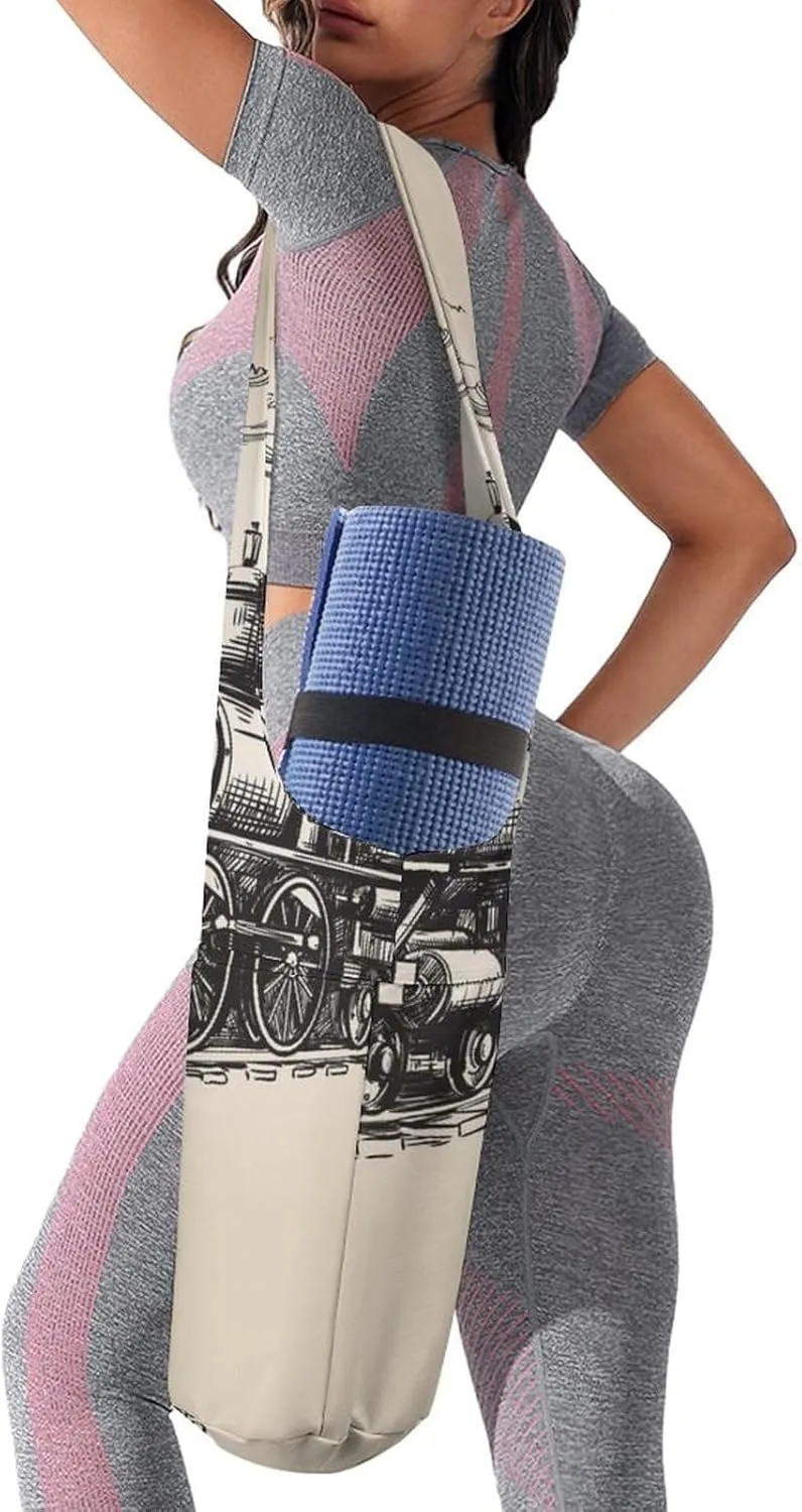 Donnapink Yoga Mat Bag, Canvas Storage Bag with Pocket Shoulder Strap, Fashion Mat Bag
