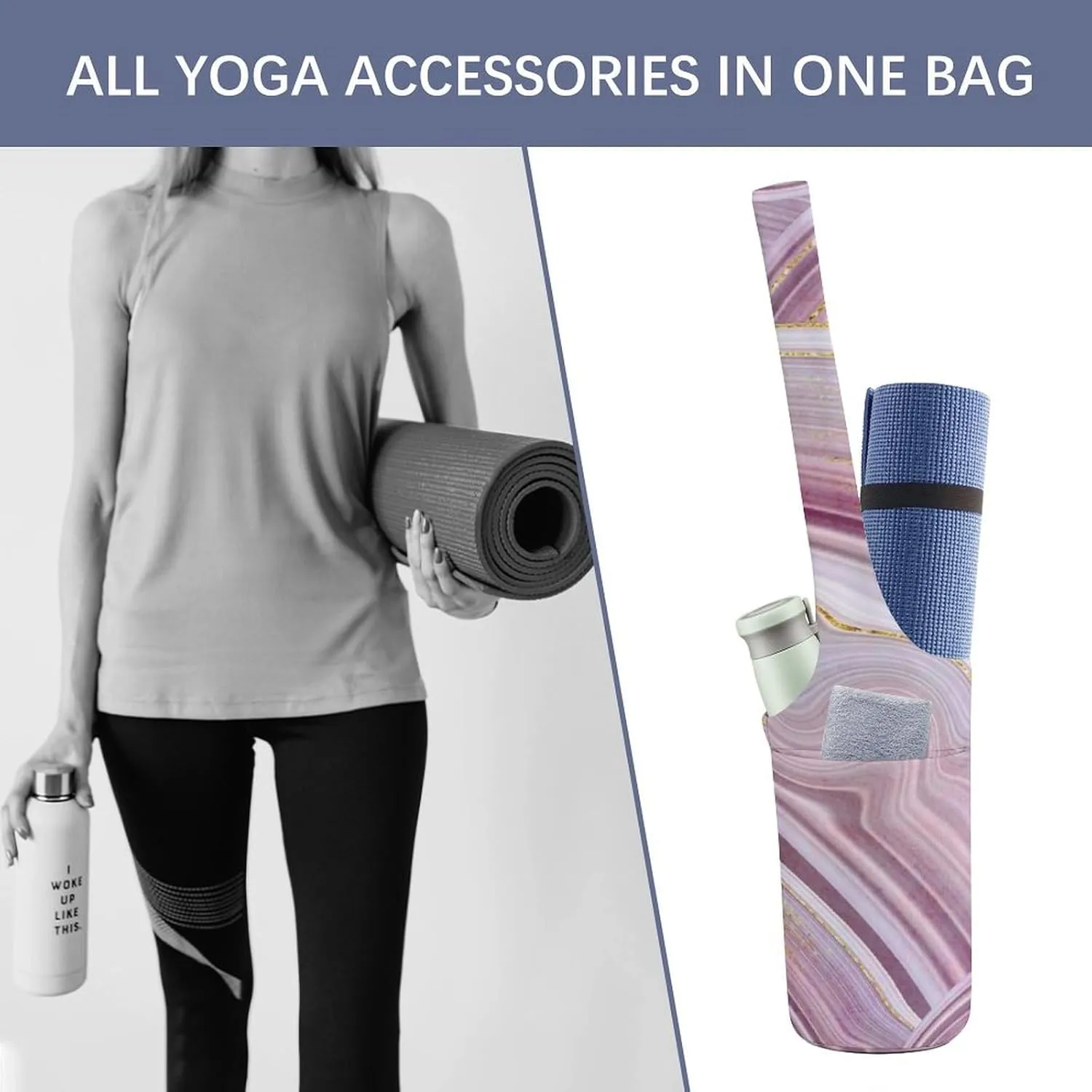 Donnapink Yoga Mat Bag, Canvas Storage Bag with Pocket Shoulder Strap, Fashion Mat Bag