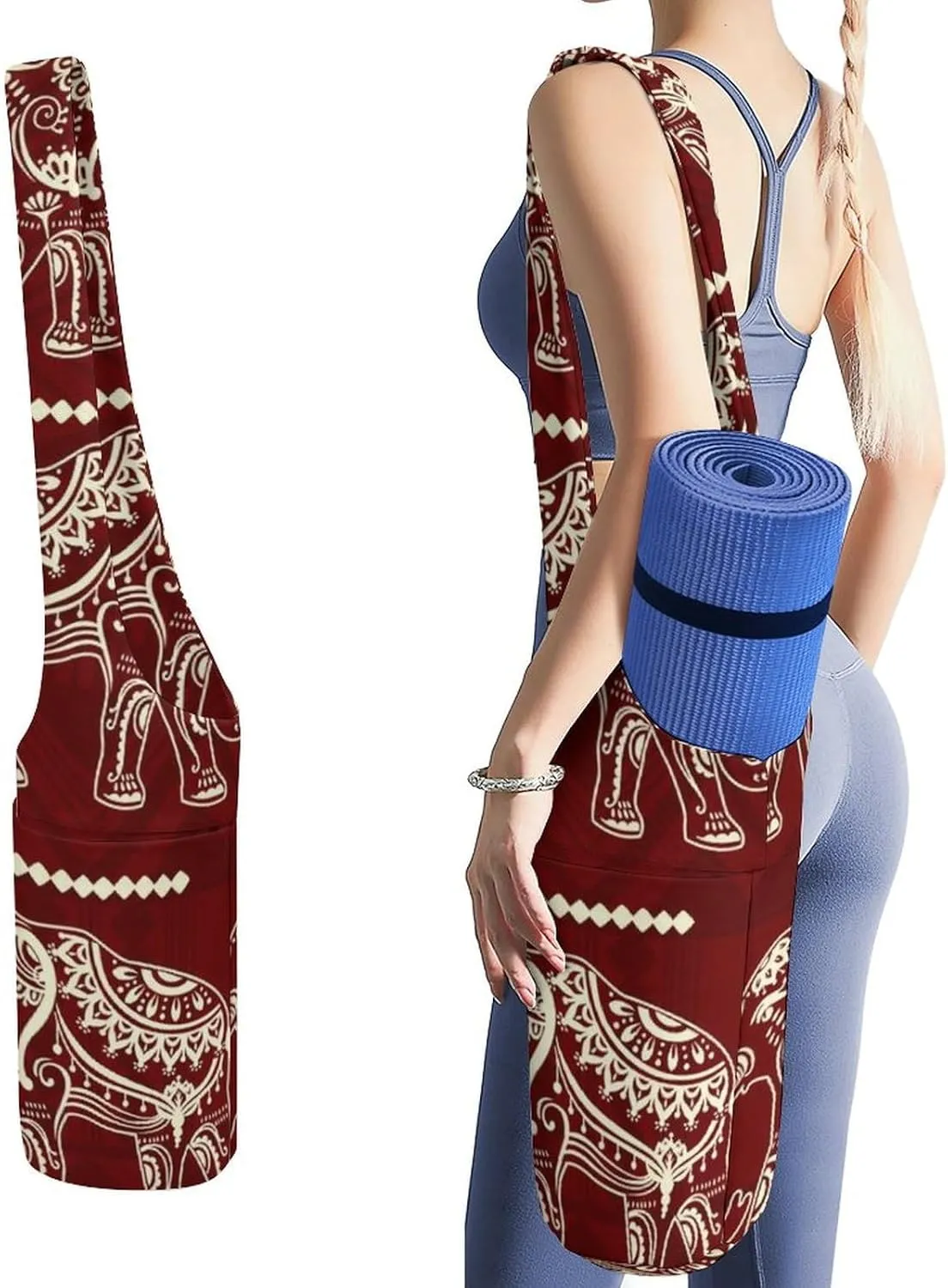 Donnapink Yoga Mat Bag, Canvas Storage Bag with Pocket Shoulder Strap, Fashion Mat Bag