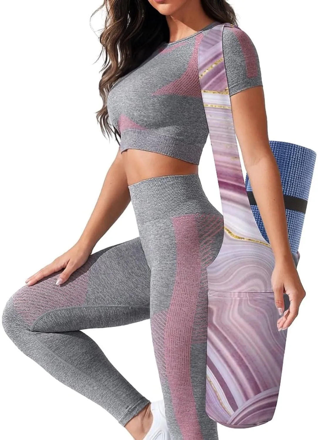 Donnapink Yoga Mat Bag, Canvas Storage Bag with Pocket Shoulder Strap, Fashion Mat Bag