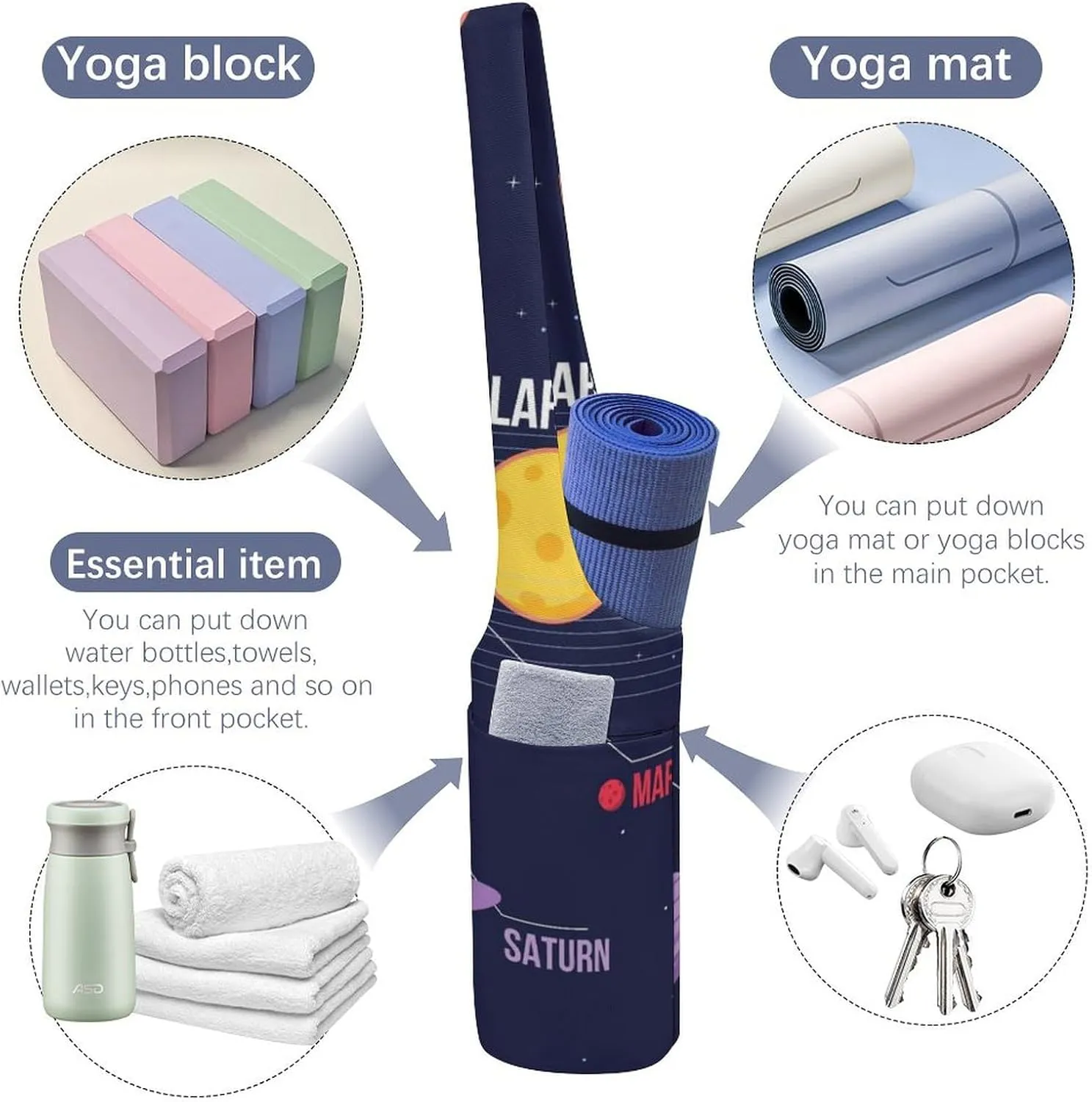 Donnapink Yoga Mat Bag, Canvas Storage Bag with Pocket Shoulder Strap, Fashion Mat Bag