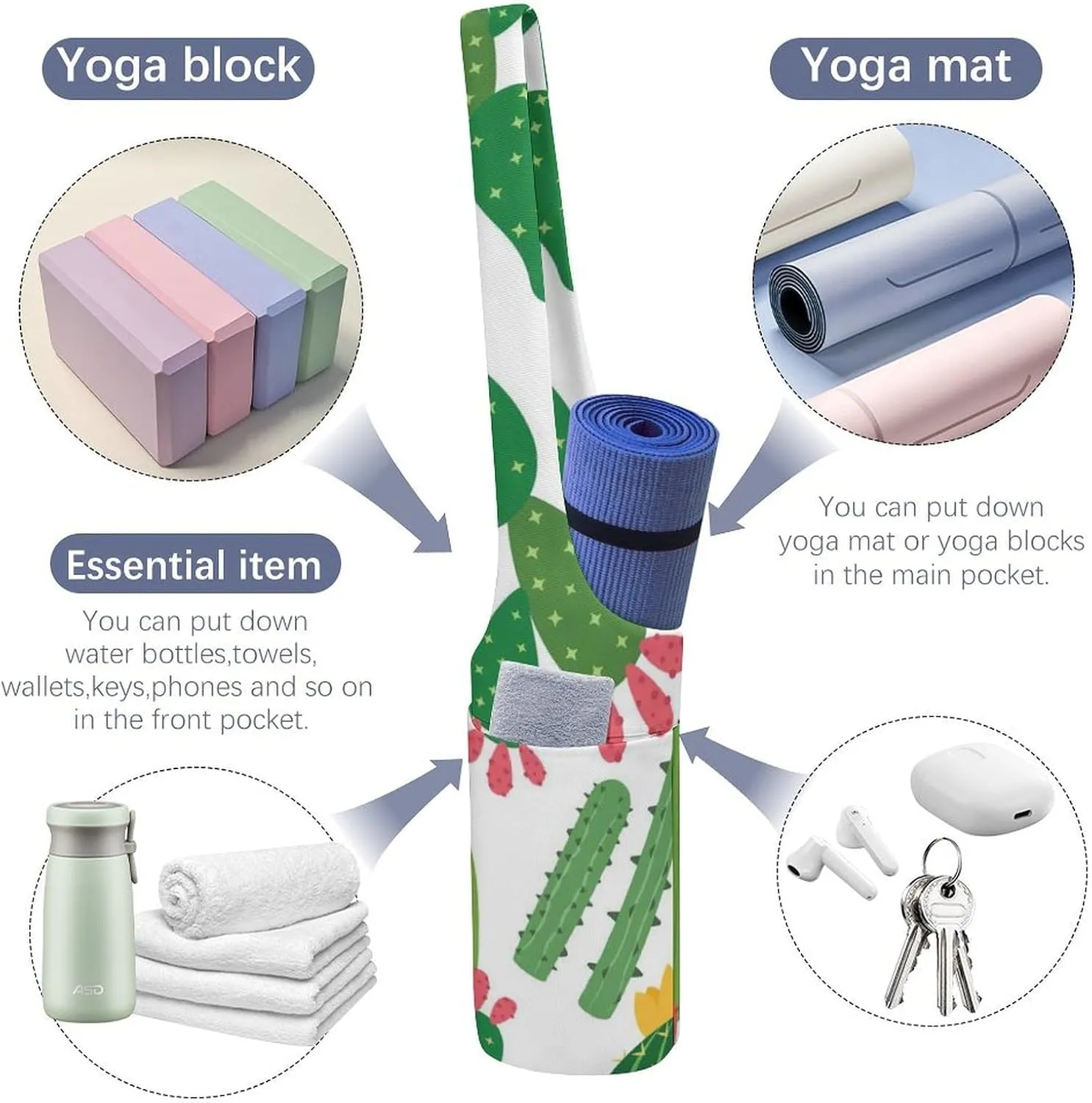 Donnapink Yoga Mat Bag, Canvas Storage Bag with Pocket Shoulder Strap, Fashion Mat Bag