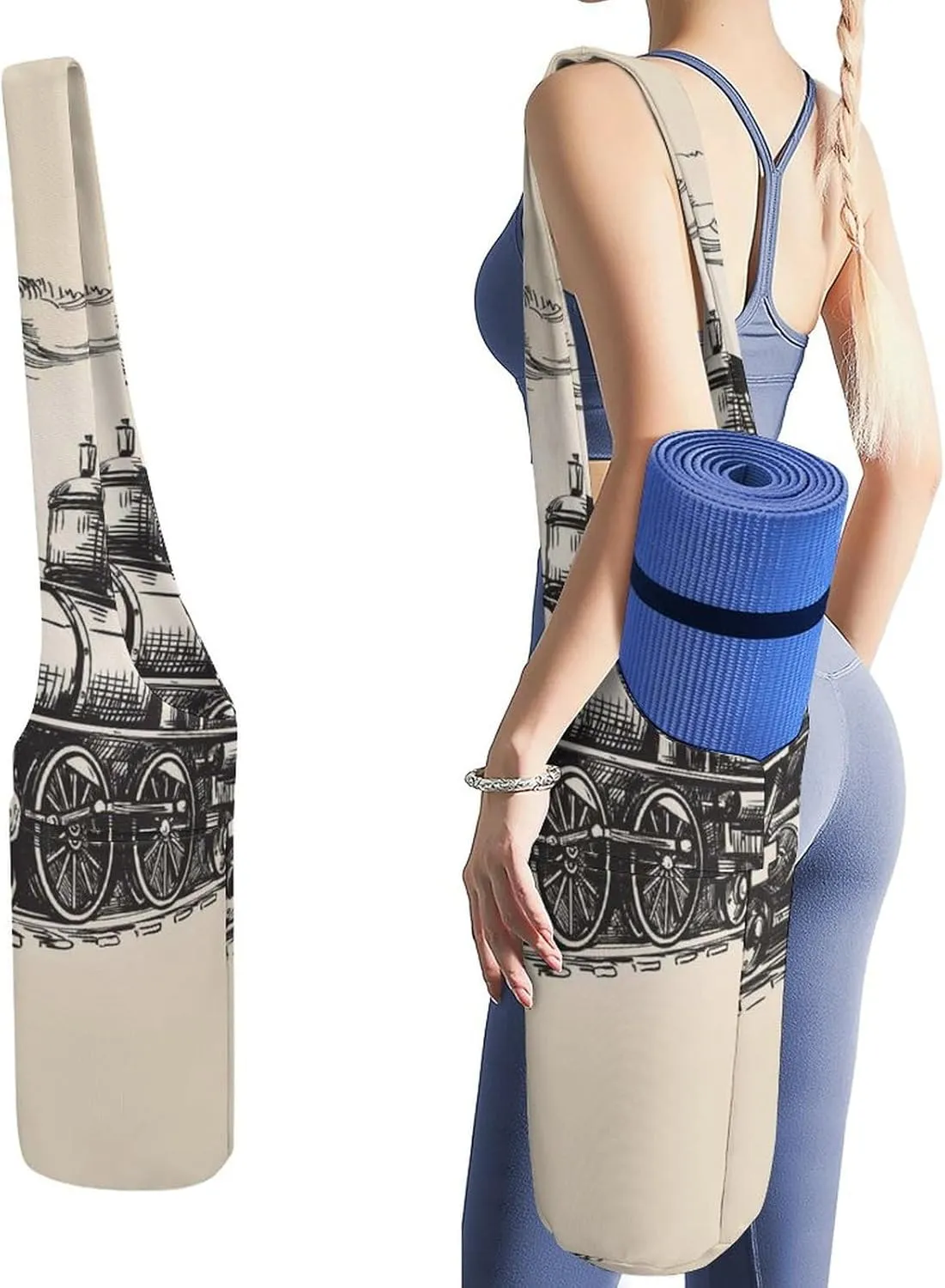 Donnapink Yoga Mat Bag, Canvas Storage Bag with Pocket Shoulder Strap, Fashion Mat Bag