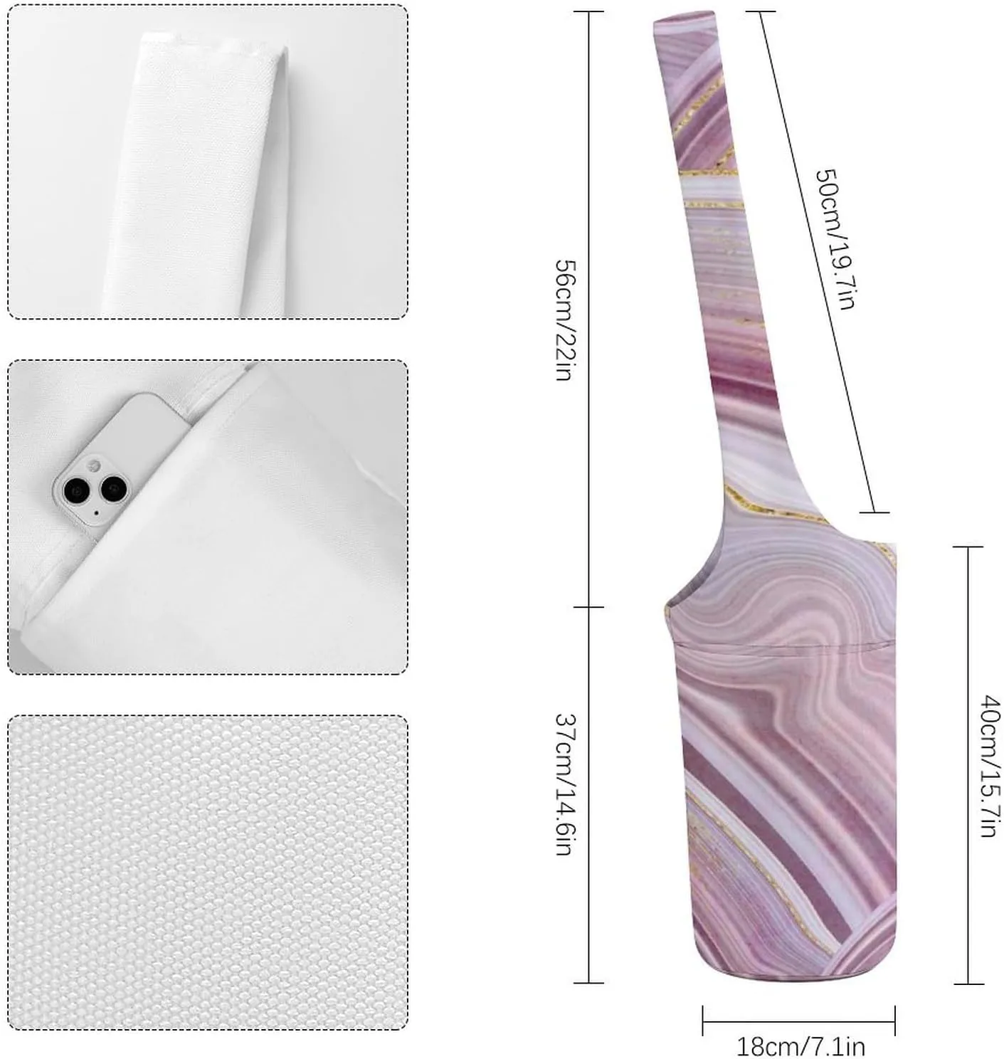 Donnapink Yoga Mat Bag, Canvas Storage Bag with Pocket Shoulder Strap, Fashion Mat Bag