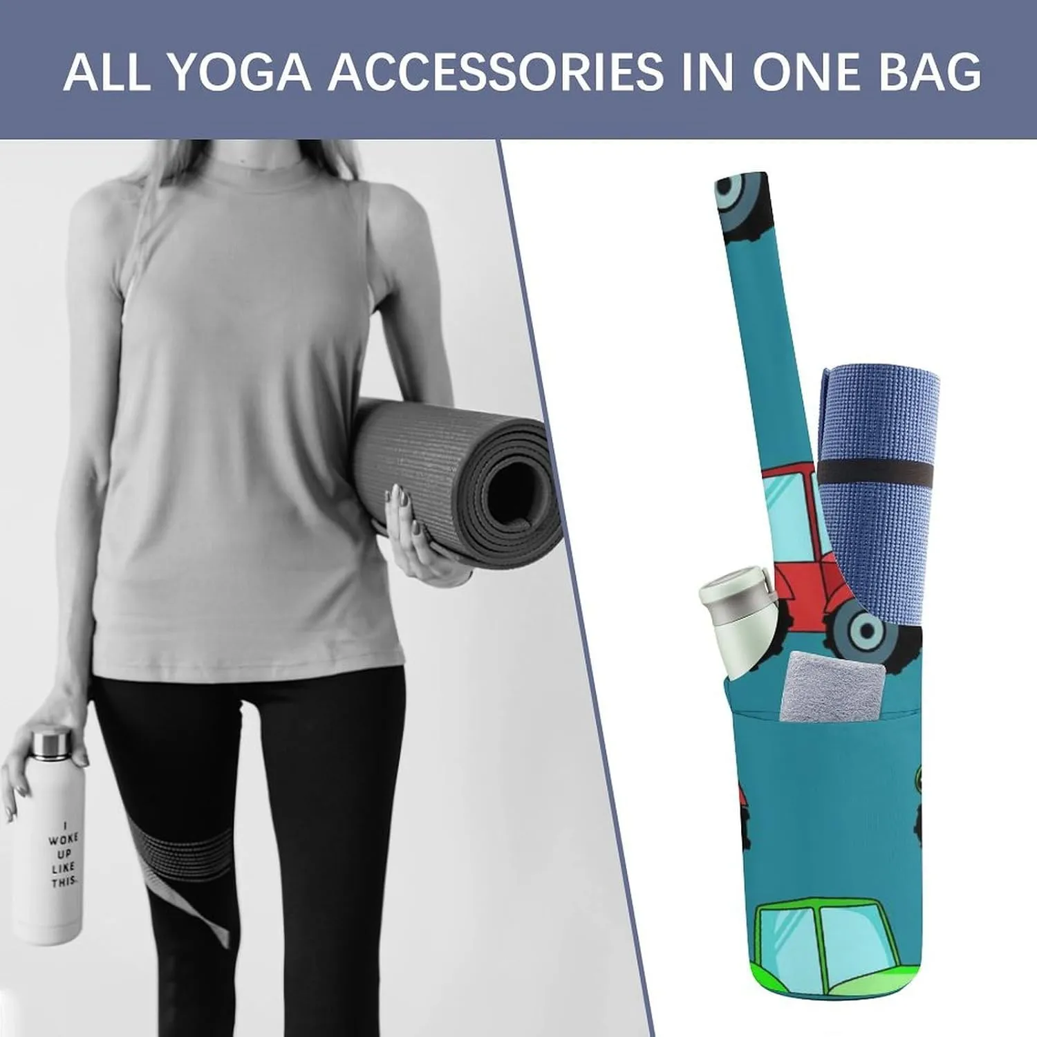Donnapink Yoga Mat Bag, Canvas Storage Bag with Pocket Shoulder Strap, Fashion Mat Bag