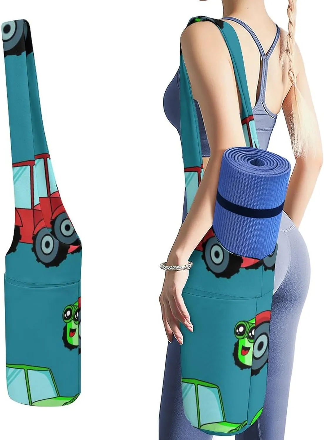 Donnapink Yoga Mat Bag, Canvas Storage Bag with Pocket Shoulder Strap, Fashion Mat Bag