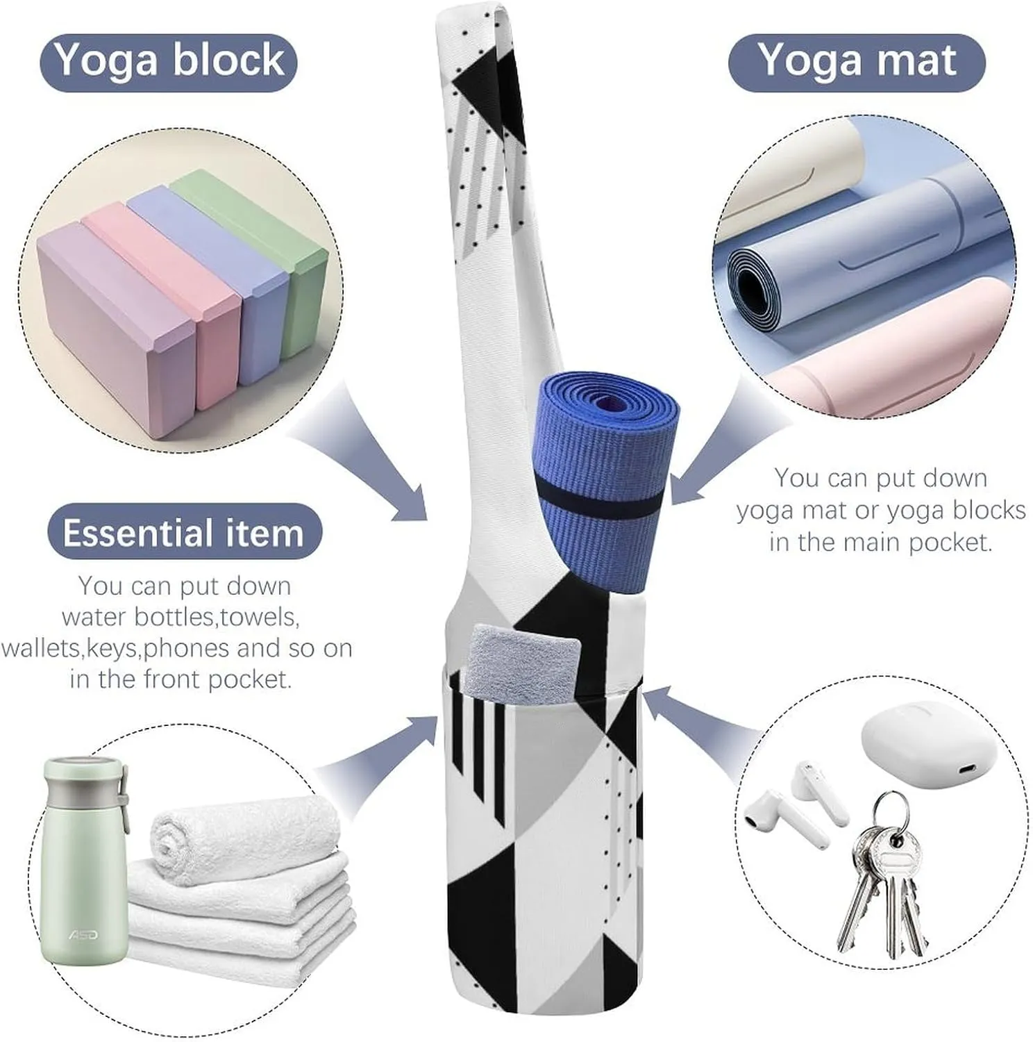 Donnapink Yoga Mat Bag, Canvas Storage Bag with Pocket Shoulder Strap, Fashion Mat Bag