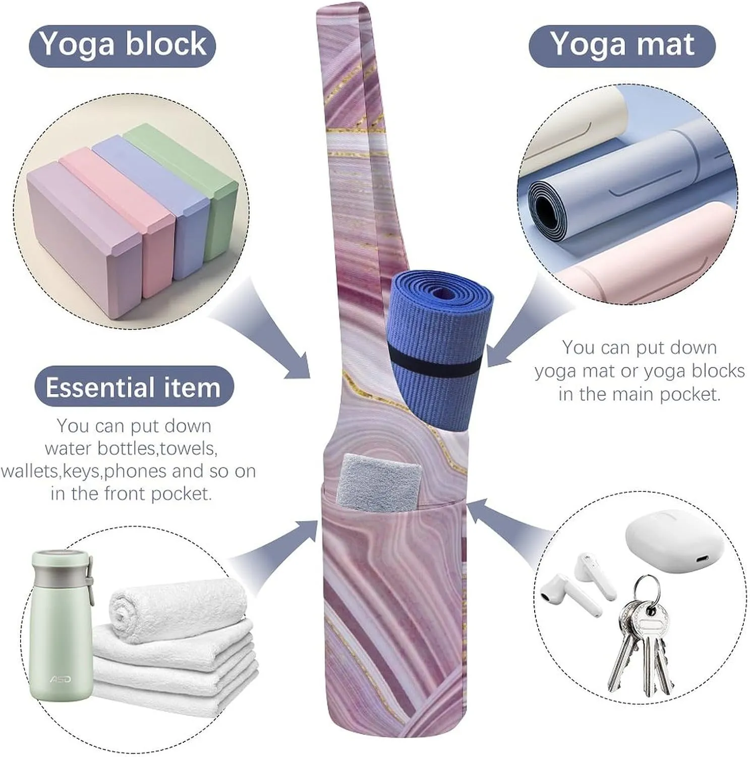 Donnapink Yoga Mat Bag, Canvas Storage Bag with Pocket Shoulder Strap, Fashion Mat Bag