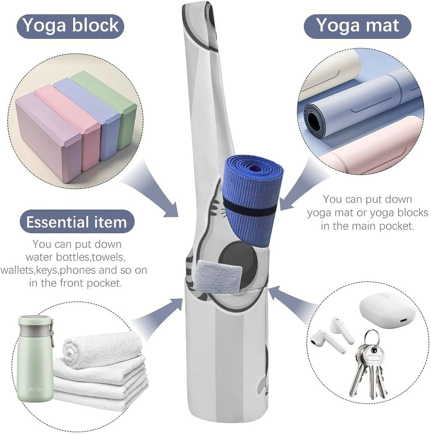 Donnapink Yoga Mat Bag, Canvas Storage Bag with Pocket Shoulder Strap, Fashion Mat Bag