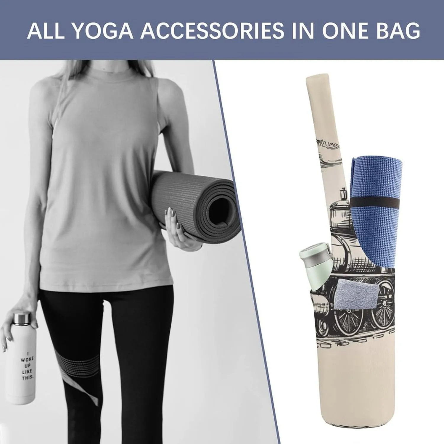 Donnapink Yoga Mat Bag, Canvas Storage Bag with Pocket Shoulder Strap, Fashion Mat Bag