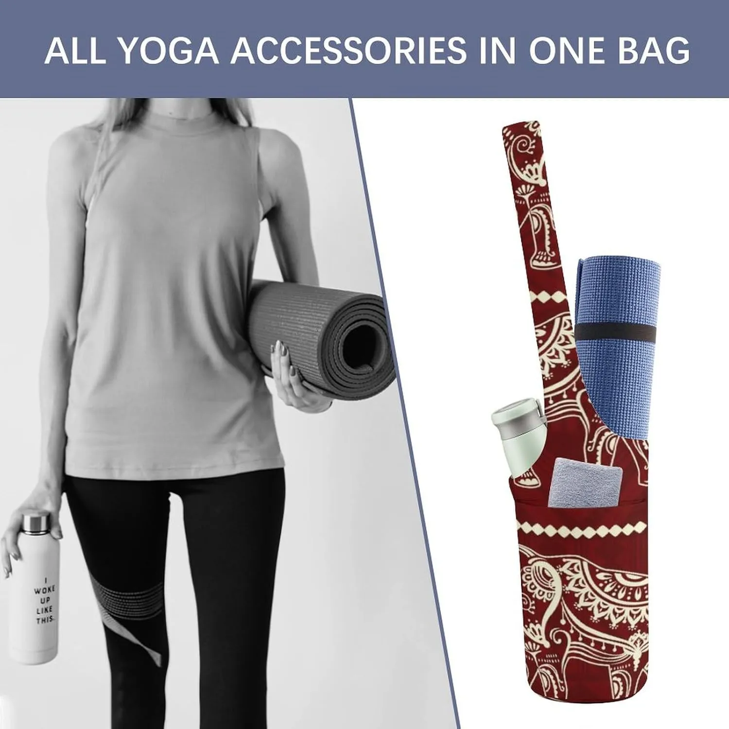 Donnapink Yoga Mat Bag, Canvas Storage Bag with Pocket Shoulder Strap, Fashion Mat Bag