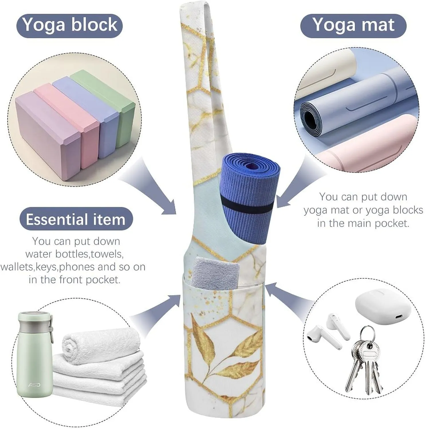 Donnapink Yoga Mat Bag, Canvas Storage Bag with Pocket Shoulder Strap, Fashion Mat Bag