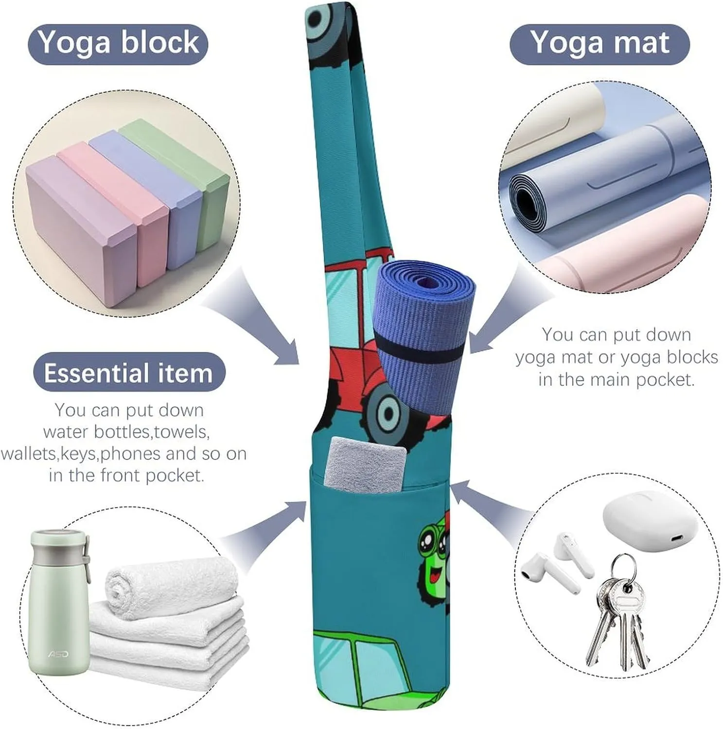 Donnapink Yoga Mat Bag, Canvas Storage Bag with Pocket Shoulder Strap, Fashion Mat Bag