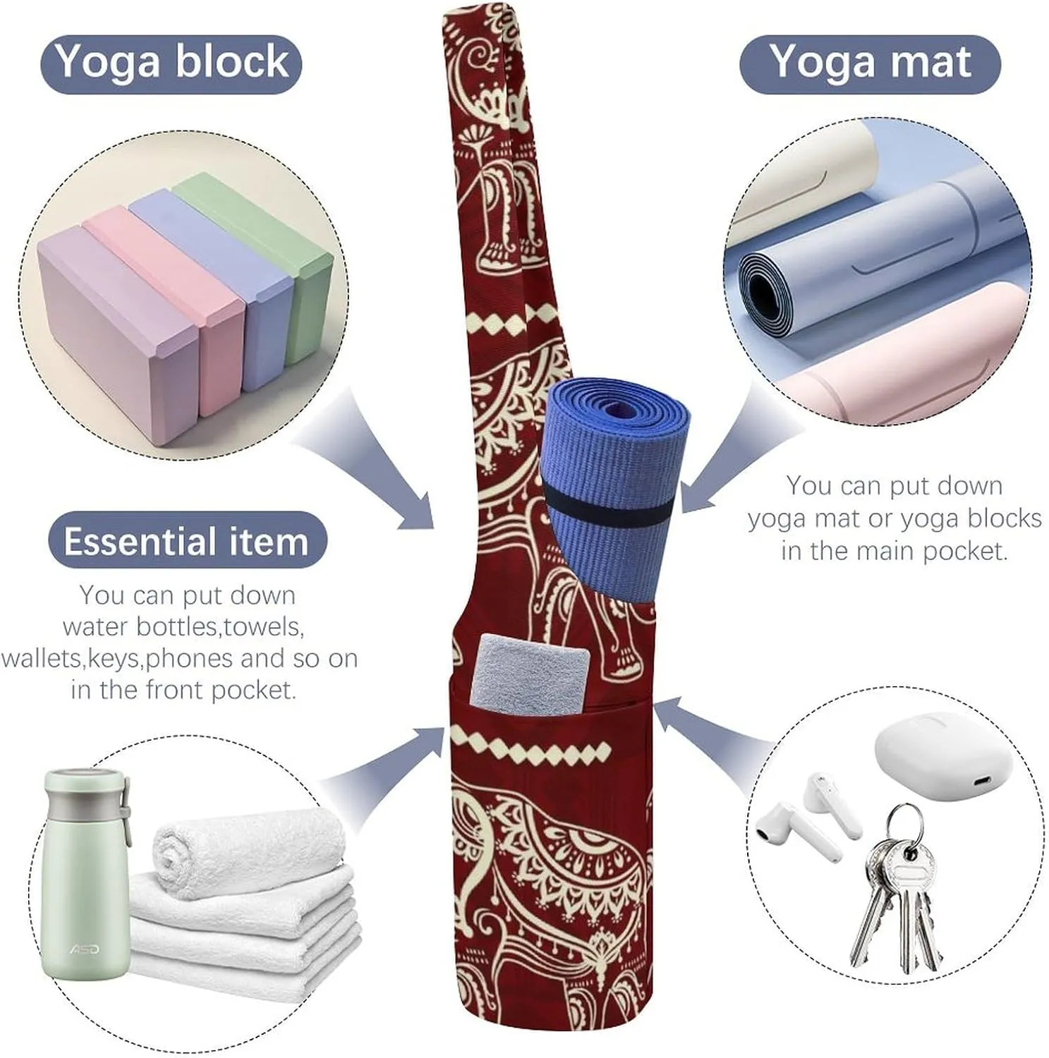Donnapink Yoga Mat Bag, Canvas Storage Bag with Pocket Shoulder Strap, Fashion Mat Bag