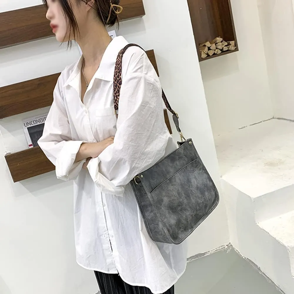 Downupdown Crossbody Bags for Women Designer Satchel Handbags Leather Purse Shoulder Bag with Leopard Print Shoulder Strap