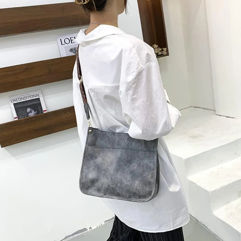 Downupdown Crossbody Bags for Women Designer Satchel Handbags Leather Purse Shoulder Bag with Leopard Print Shoulder Strap