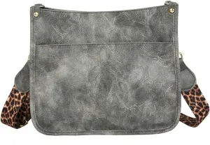 Downupdown Crossbody Bags for Women Designer Satchel Handbags Leather Purse Shoulder Bag with Leopard Print Shoulder Strap