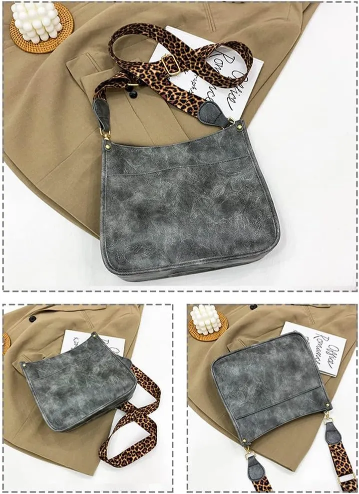 Downupdown Crossbody Bags for Women Designer Satchel Handbags Leather Purse Shoulder Bag with Leopard Print Shoulder Strap