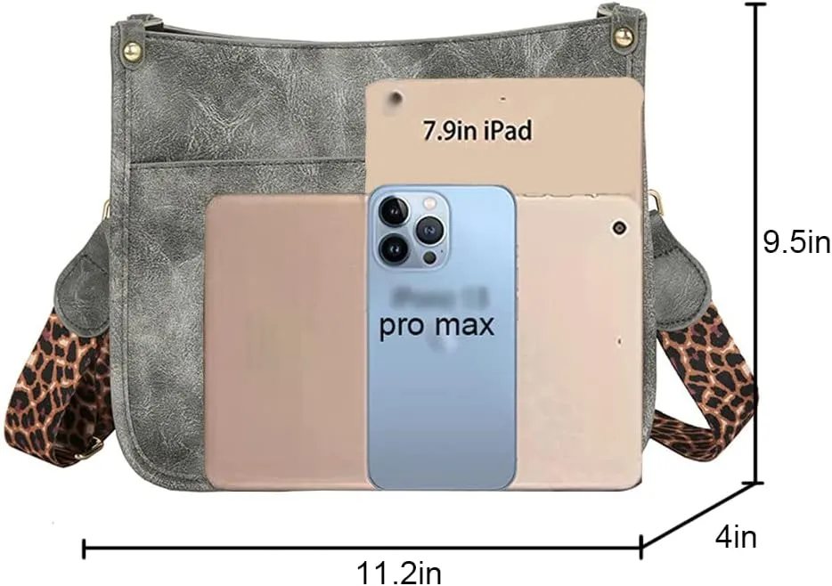 Downupdown Crossbody Bags for Women Designer Satchel Handbags Leather Purse Shoulder Bag with Leopard Print Shoulder Strap