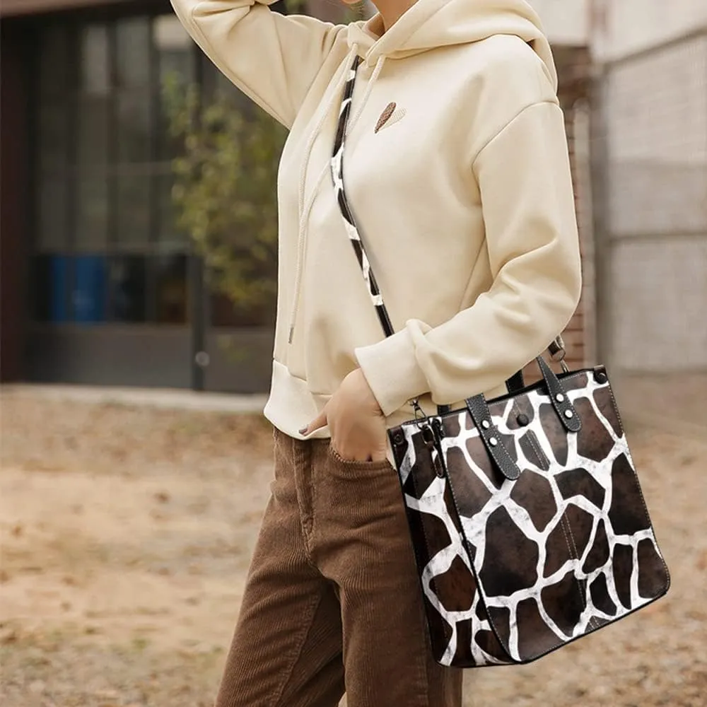 Downupdown Women Handbags and Purse Animal-print Leather Shoulder Bag Satchel Handbag Ladies Tote Bag for Work 2Pcs Set