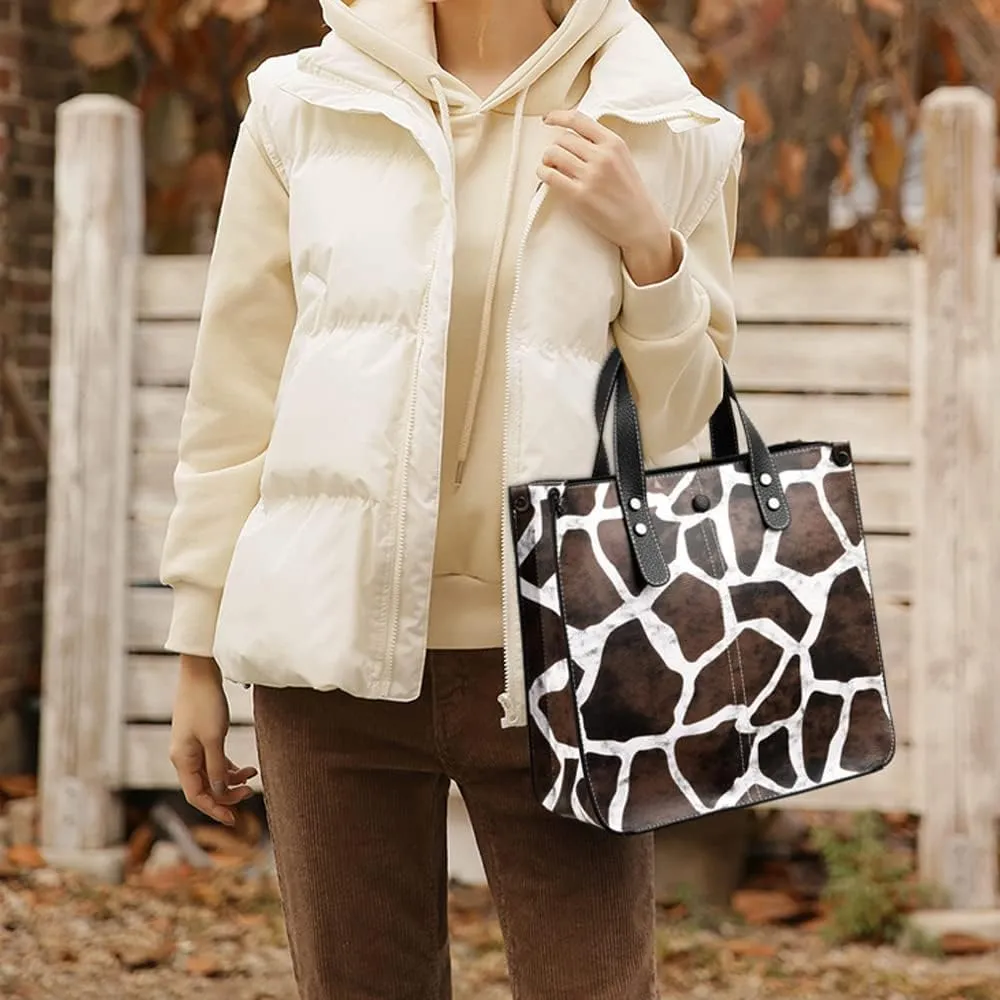 Downupdown Women Handbags and Purse Animal-print Leather Shoulder Bag Satchel Handbag Ladies Tote Bag for Work 2Pcs Set