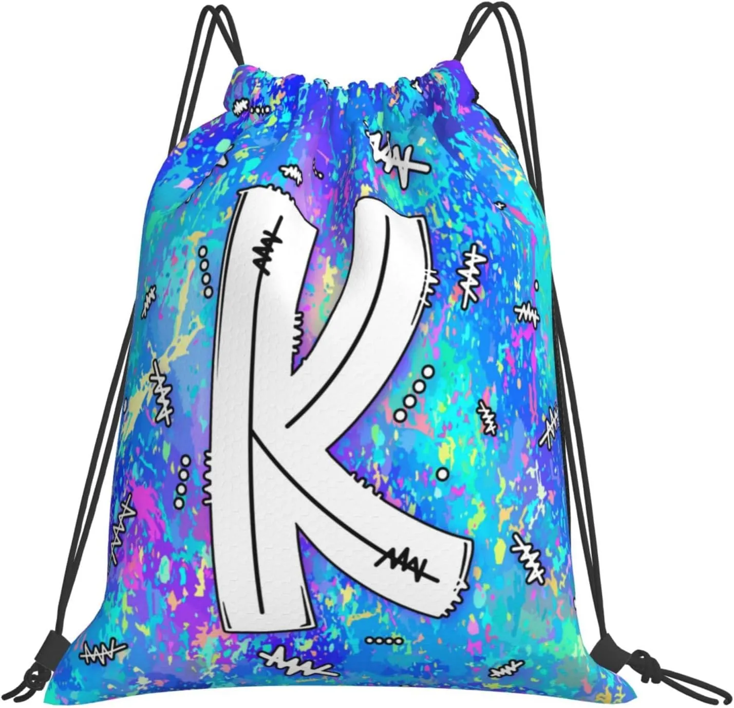 Drawstring Backpack Bag Sport Gym Sackpack Initial Blue Draw String Cinch Bags Bulk String Backpack Storage Bag for Women Men Letters K