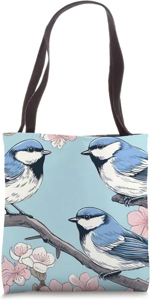 Dreamy Flutter Blue Chickadee's Artistic Canvas Tote Bag