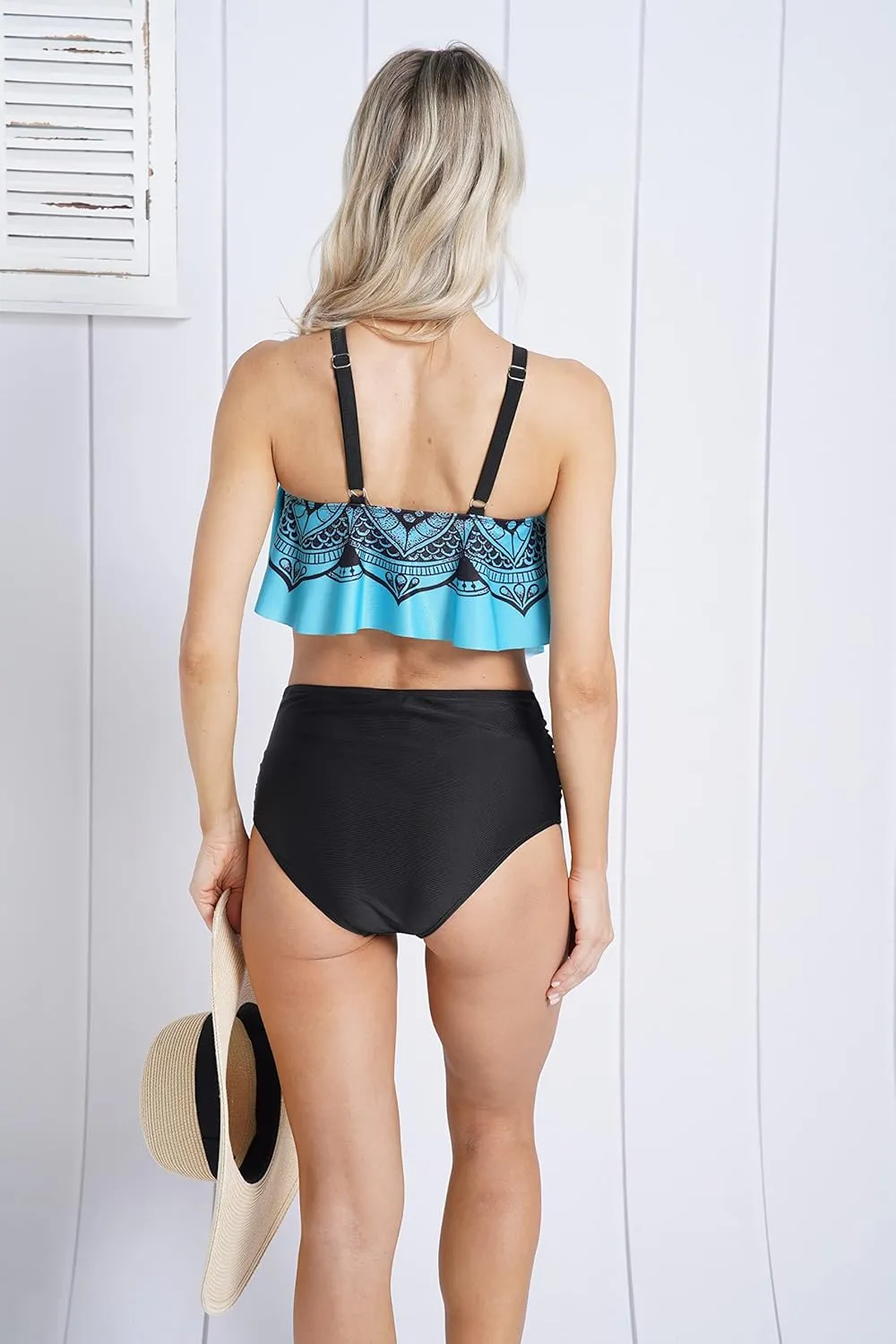 DRESSFO Women's Bikini Set High Waisted Bikini Two Piece Bathing Suit Tummy Control Tankini Gothic Skull Swimsuit