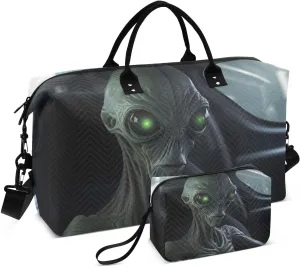 Duffel Bag Set for Travel Gym Sport, Weekender Bag Carry on Overnight Bags for Women Men-Alien Drive Print