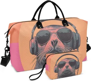 Duffel Bag Set for Travel Gym Sport, Weekender Bag Carry on Overnight Bags for Women Men-Seal Music Print