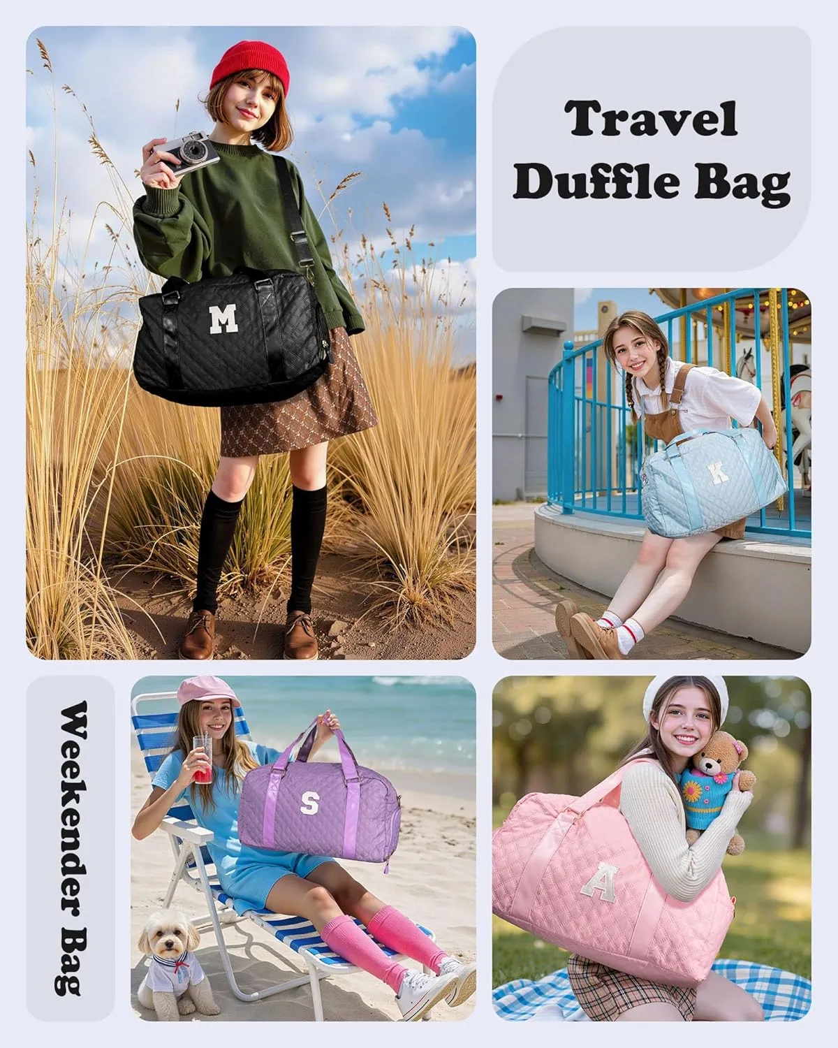Duffle Bag Girls, Weekender Bags for Women, Personalized Gym bag for Girls, Monogram Duffel bags, Birthday Gift for Kids, Teens, Women, Mom, Teacher