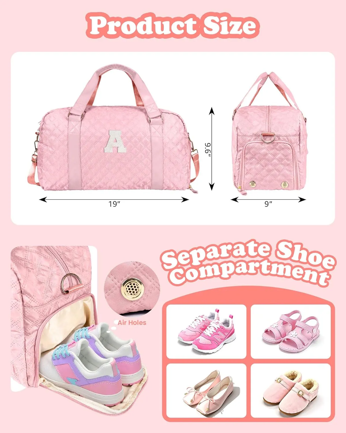 Duffle Bag Girls, Weekender Bags for Women, Personalized Gym bag for Girls, Monogram Duffel bags, Birthday Gift for Kids, Teens, Women, Mom, Teacher